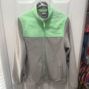 FILA Fleece Green And Gray large beautiful jacket very soft!!